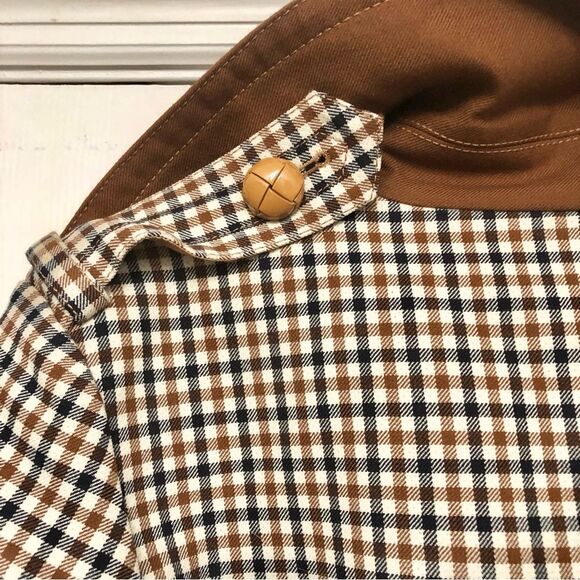 Nina Ricci Trench Coat Heritage Checkered Printed Wool Leather Trim Belted 42 - Picture 12 of 13